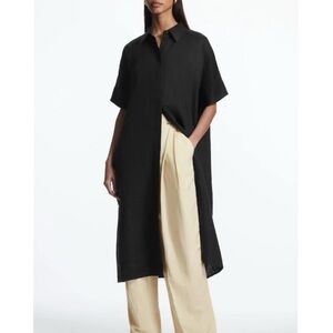 COS Black linen Midi Shirt Dress